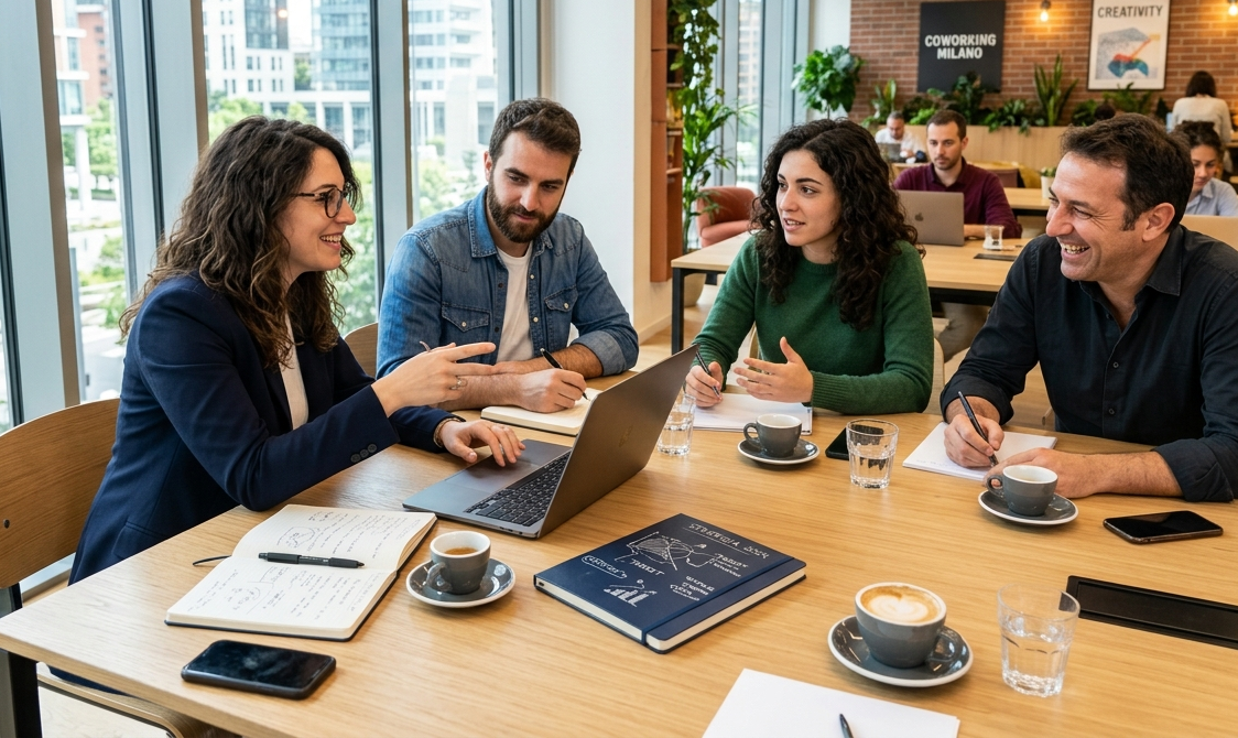 Gruppo di persone in un ambiente luminoso che discutono di pianificazione finanziaria